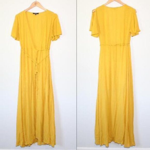 Lulu's Much Obliged Golden Yellow Wrap Maxi Dress Women's Small H13536 - Picture 11 of 12